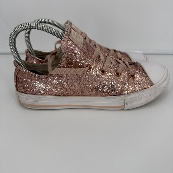 Converse All Star Rose Gold Glitter Low Top Shoes Size 4 Juniors 659230C - Picture 2 of 12
